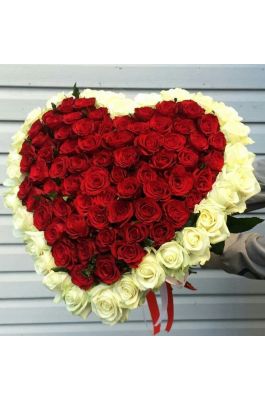 Сердце из 101 розы с окантовкой 50 см